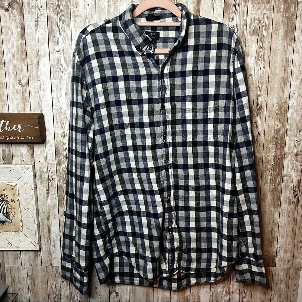 J.Crew Homespun Slim Fit Gingham Plaid Button-Down Shirt – Men’s Medium